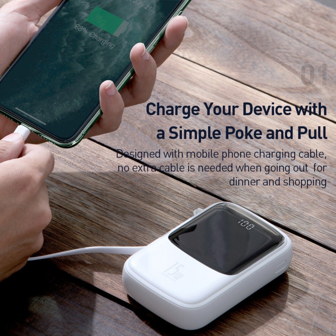 QPow Digital Display 10000mAh Powerbank - Type C Cable