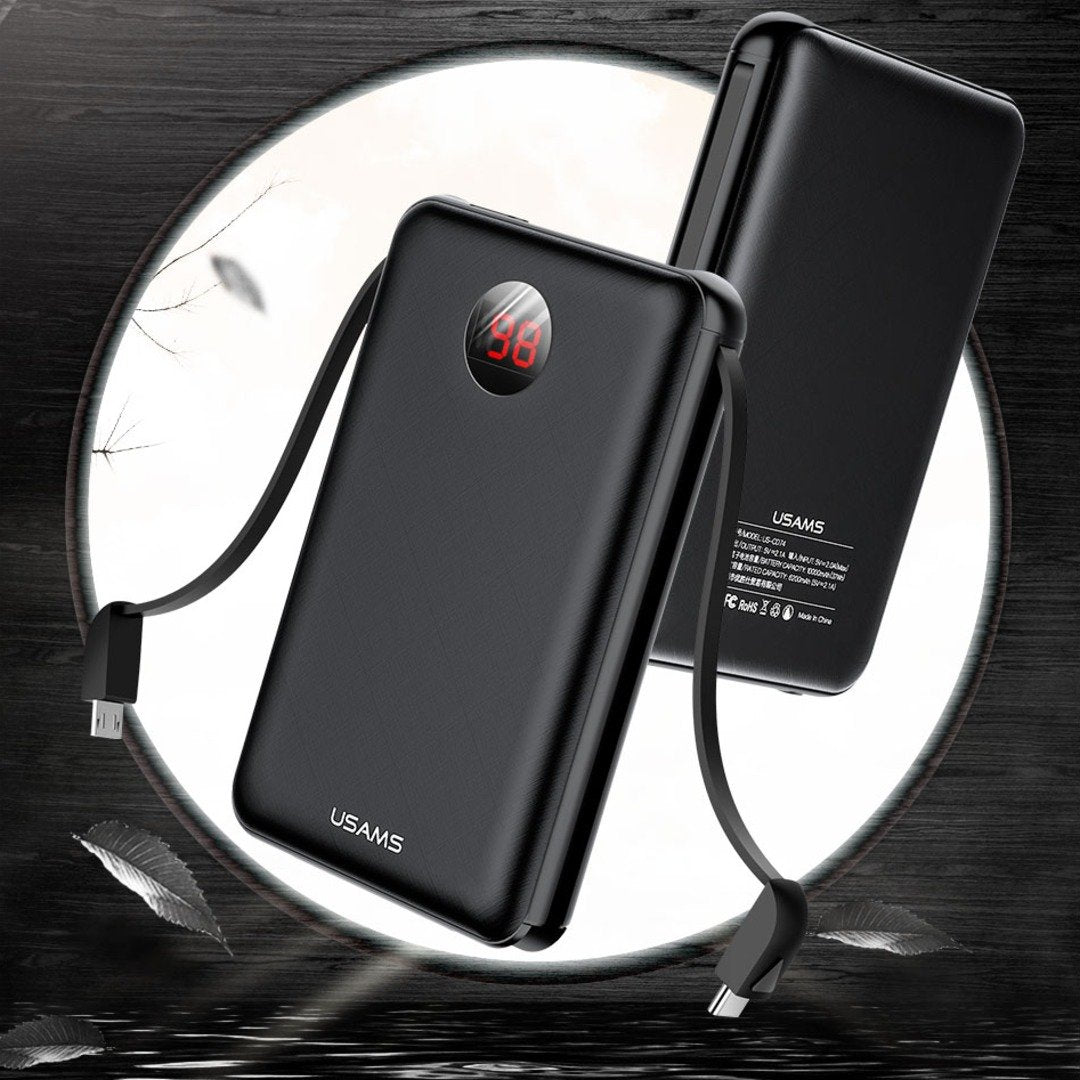 USAMS ® 10000mAh LED Display Mini Powerbank With 3 Way USB Charging