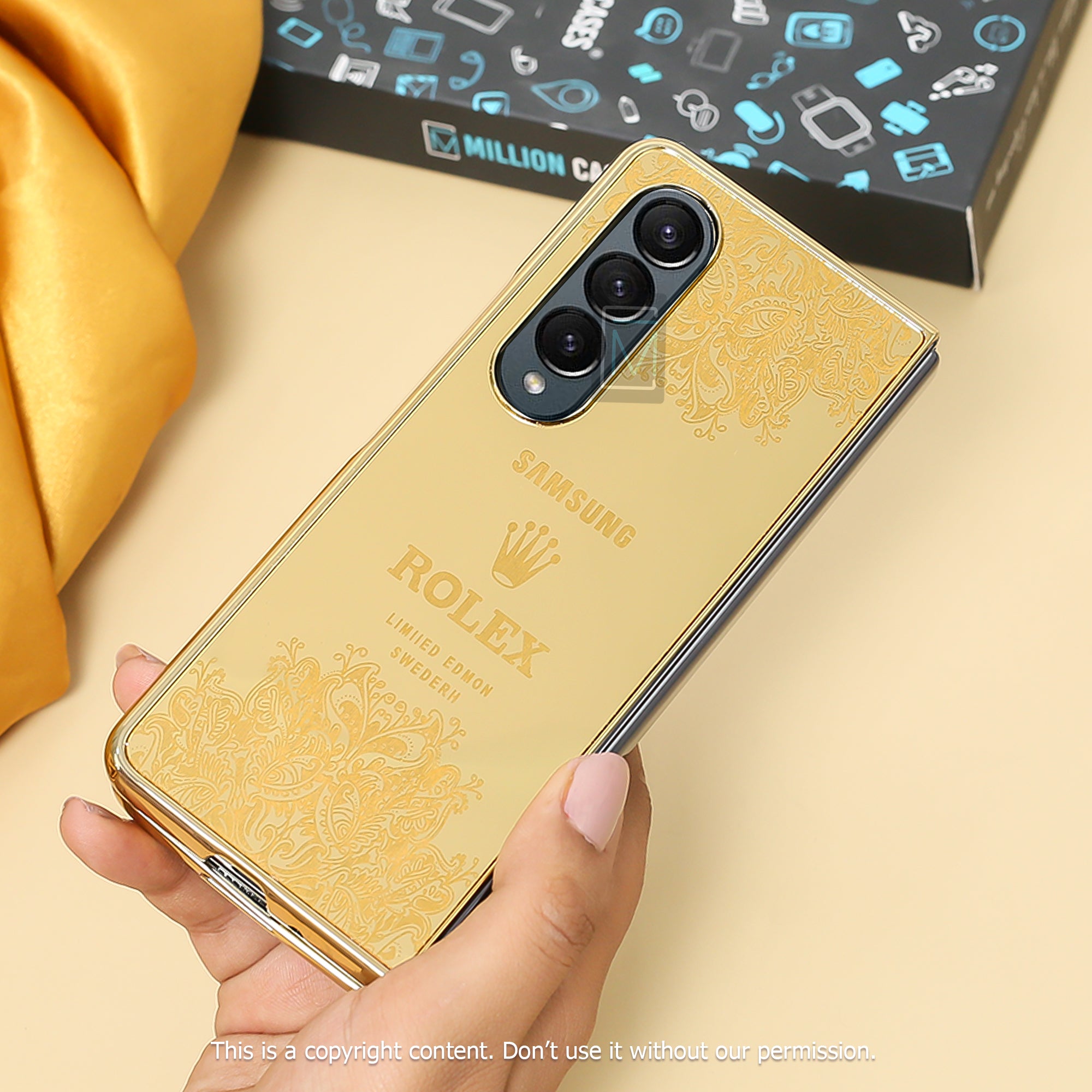 Galaxy Z Fold4 Crafted Gold Luxurious Camera Protective Case