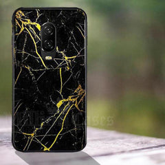 OnePlus 6T Gold Dust Texture Marble Glass Case