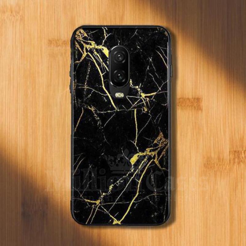 OnePlus 6T Gold Dust Texture Marble Glass Case