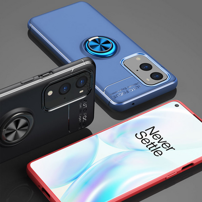 OnePlus Series (3 in 1 Combo)Metallic Finger Ring Holder Matte Case + Tempered + Camera Lens Protector