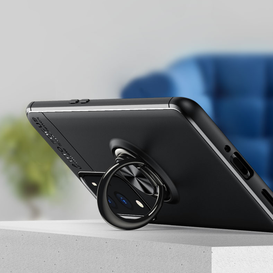 OnePlus Series (3 in 1 Combo)Metallic Finger Ring Holder Matte Case + Tempered + Camera Lens Protector