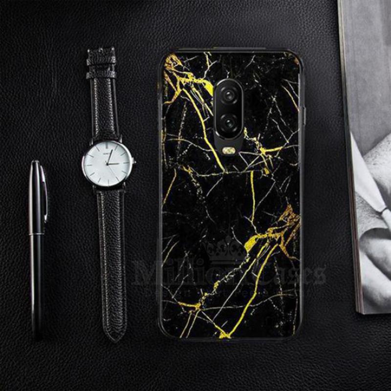 OnePlus 6T Gold Dust Texture Marble Glass Case