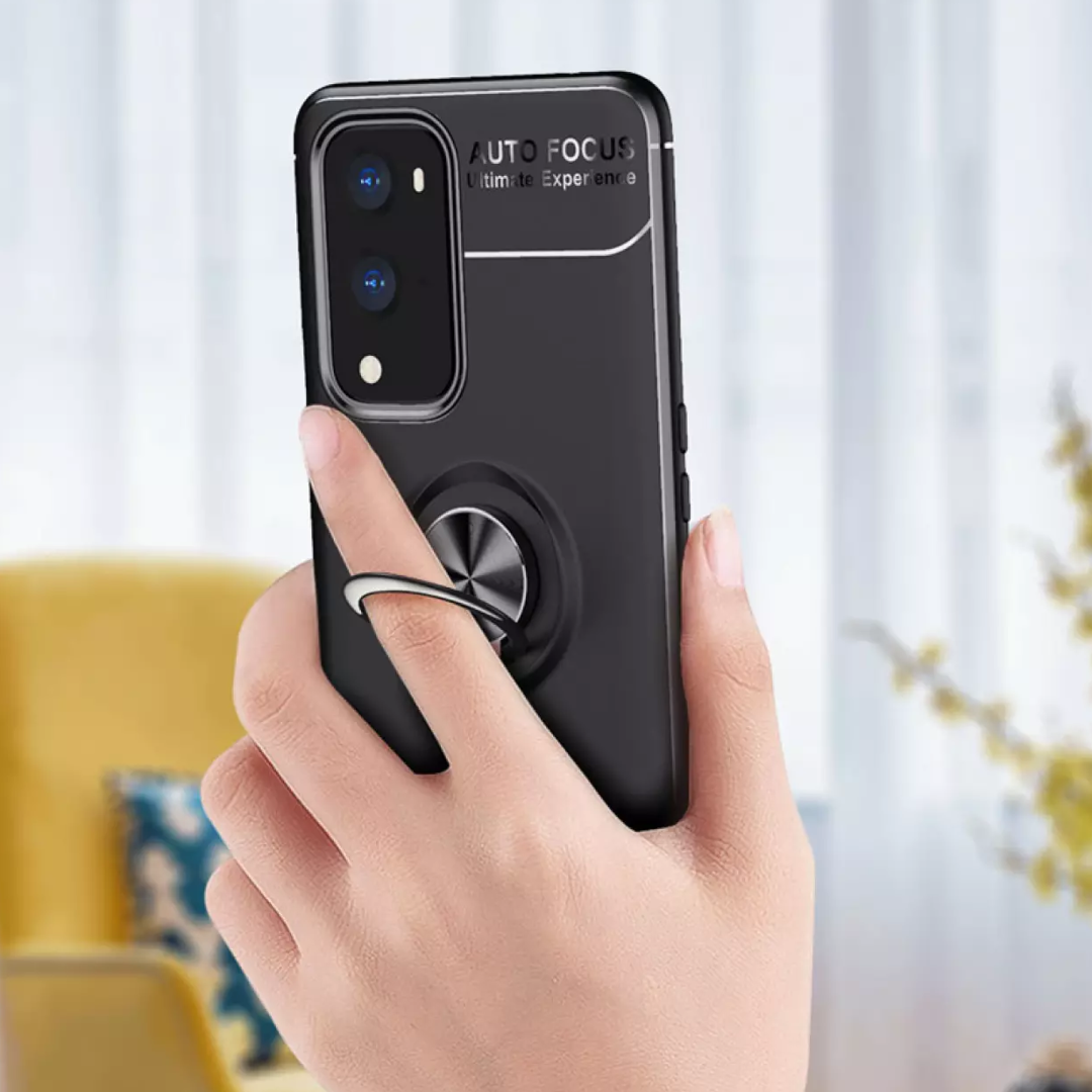 OnePlus Series (3 in 1 Combo)Metallic Finger Ring Holder Matte Case + Tempered + Camera Lens Protector