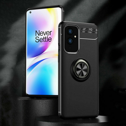 OnePlus Series (3 in 1 Combo)Metallic Finger Ring Holder Matte Case + Tempered + Camera Lens Protector