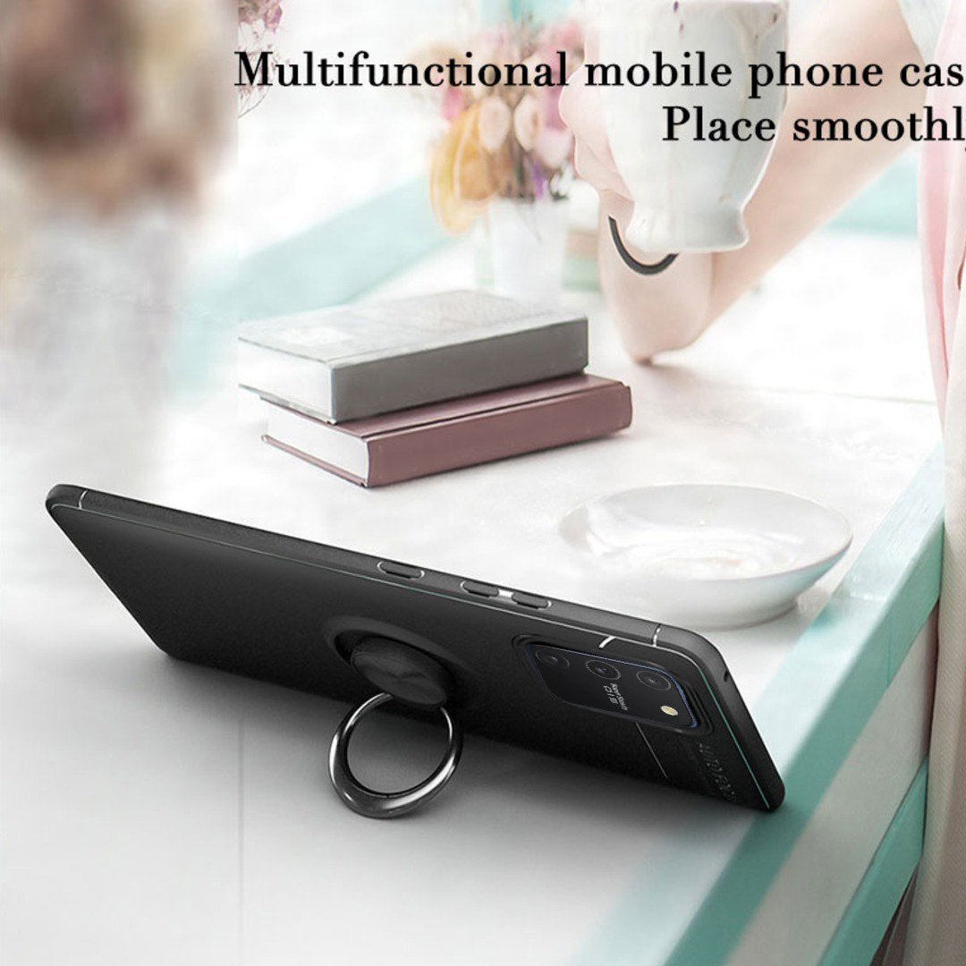 Galaxy S10 Lite (3 in 1 Combo) Metallic Ring Case + Tempered Glass + Earphones