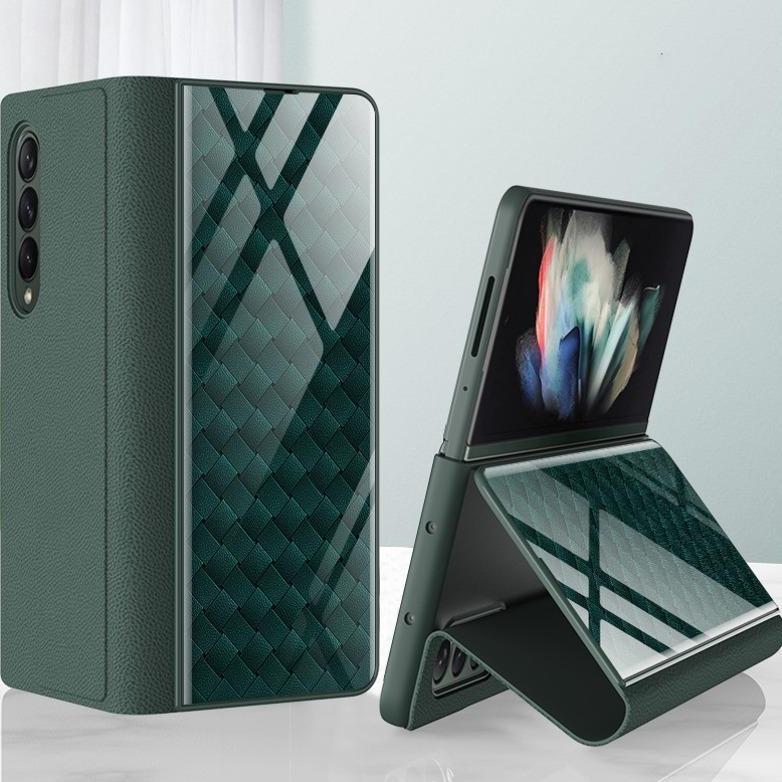 Galaxy Series Grid Weaving Pattern Glass Flip Case