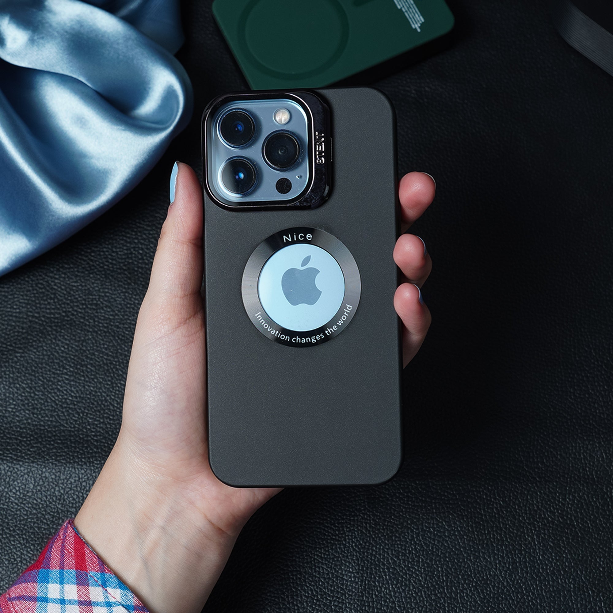 Luxury Camera Stand With Logo Cut Case - iPhone