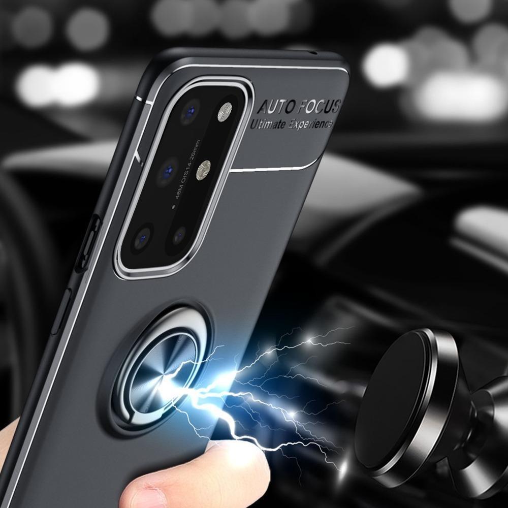 OnePlus 9  (3 in 1 Combo)Metallic Finger Ring Holder Matte Case + Tempered + Camera Lens Protector