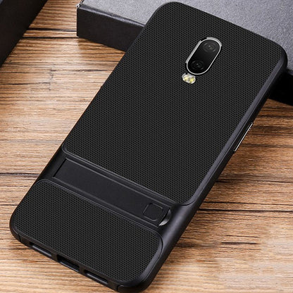 OnePlus 6T (2 in 1 Combo) Silicone Hybrid Kickstand Case + Tempered Glass