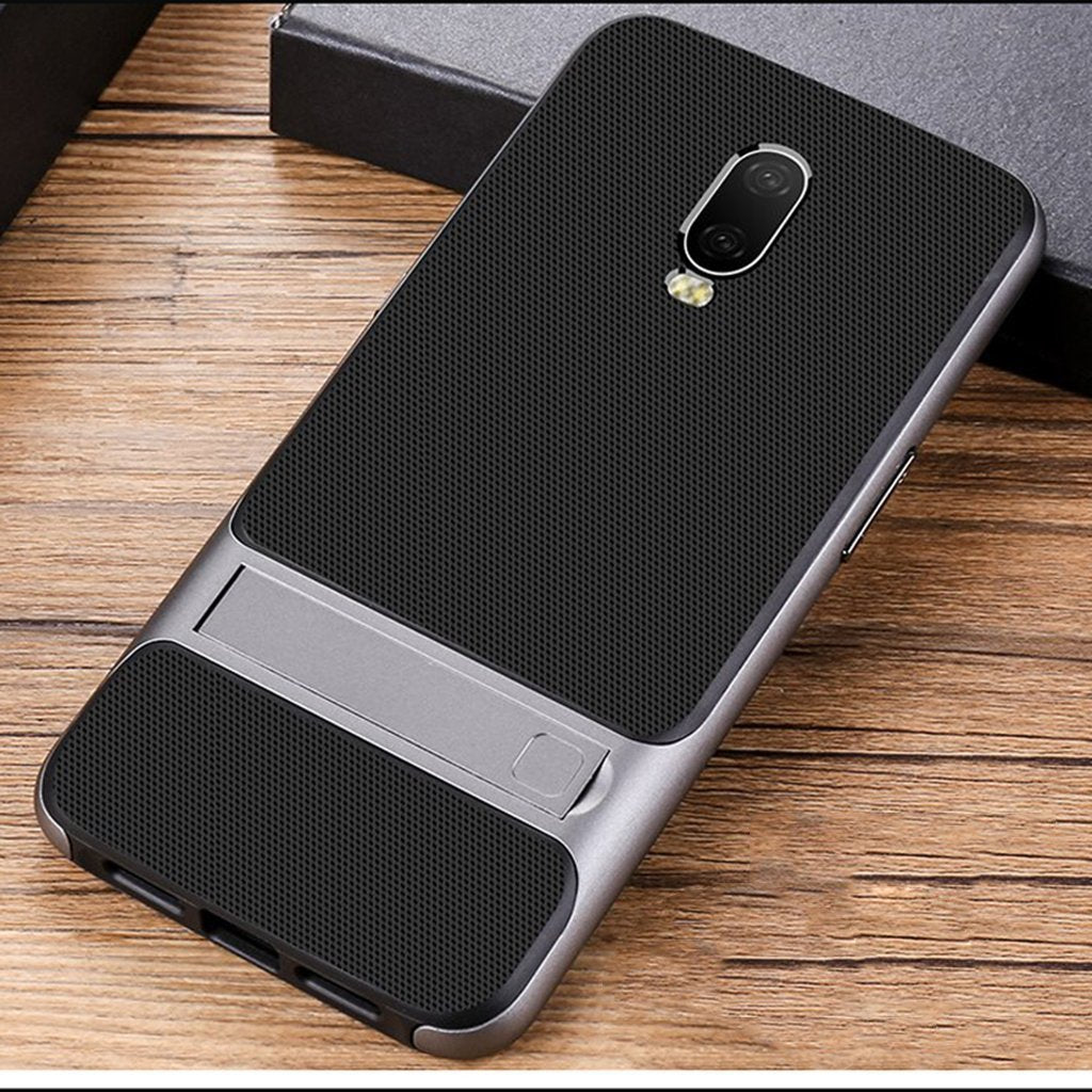 OnePlus 6T Silicone Bracket Dual Hybrid Kickstand Case