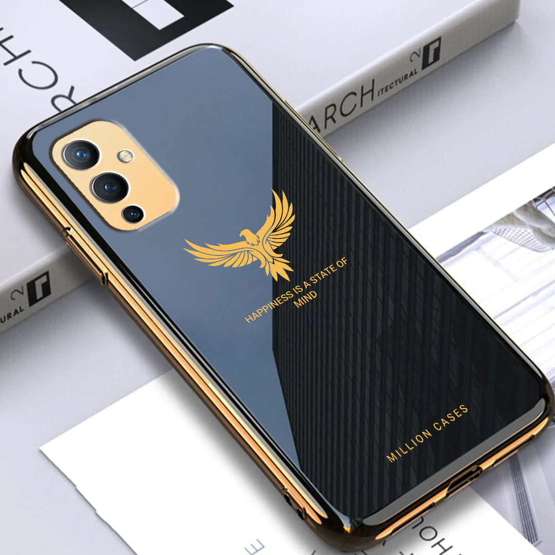 OnePlus Series (3 in 1 Combo) Eagle Pattern Electroplating Glass Case +Tempered Glass + Camera Lens Protector