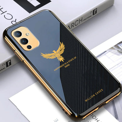 OnePlus Series (3 in 1 Combo) Eagle Pattern Electroplating Glass Case +Tempered Glass + Camera Lens Protector