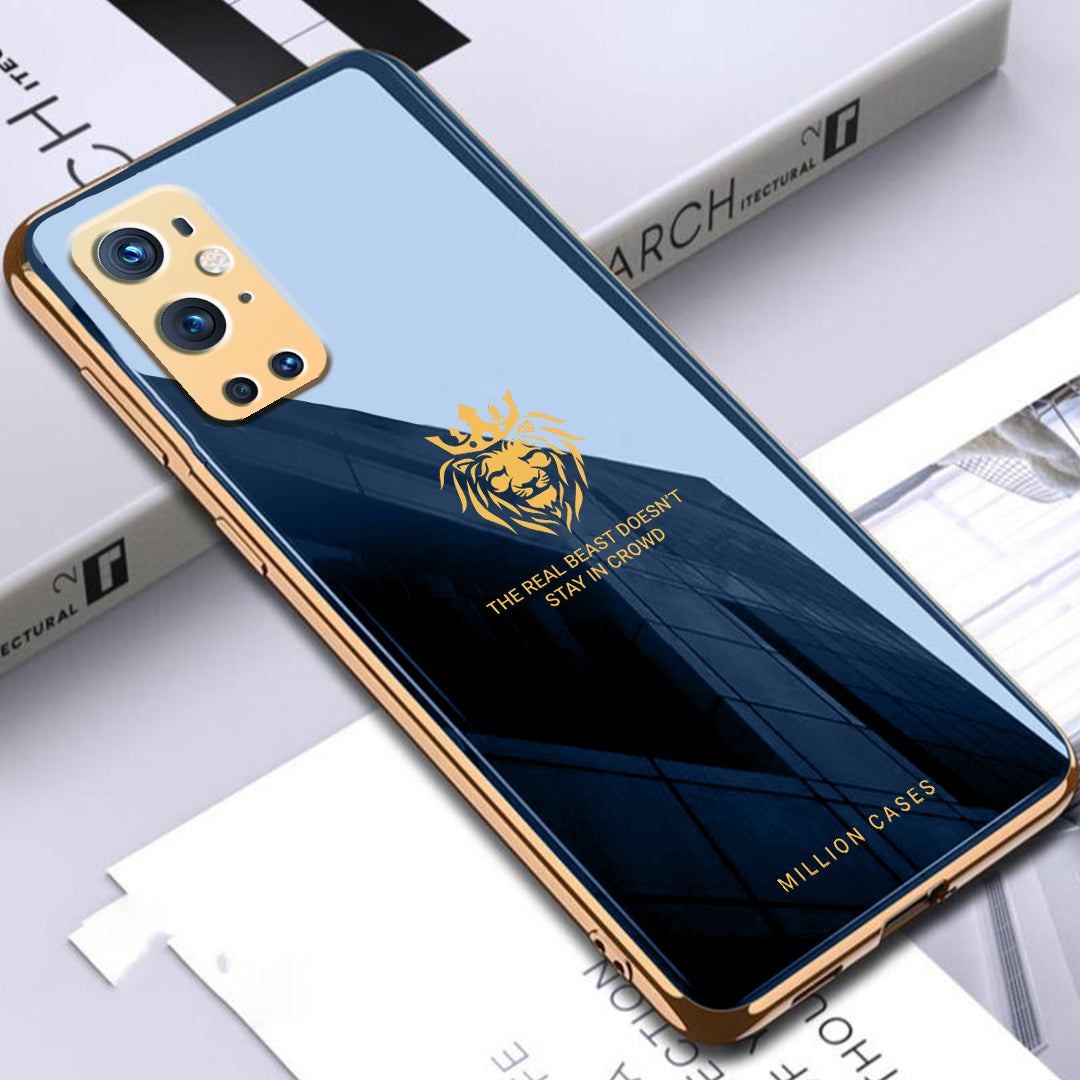 OnePlus Series (3 in 1 Combo) Lion Pattern Electroplating Glass Case +Tempered Glass + Camera Lens Protector