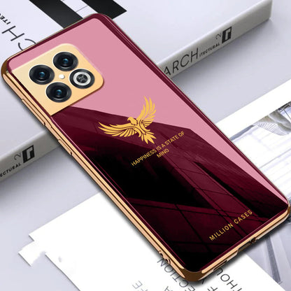 OnePlus Series (3 in 1 Combo) Eagle Pattern Electroplating Glass Case +Tempered Glass + Camera Lens Protector