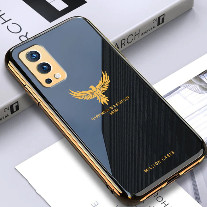 OnePlus Series (3 in 1 Combo) Eagle Pattern Electroplating Glass Case +Tempered Glass + Camera Lens Protector
