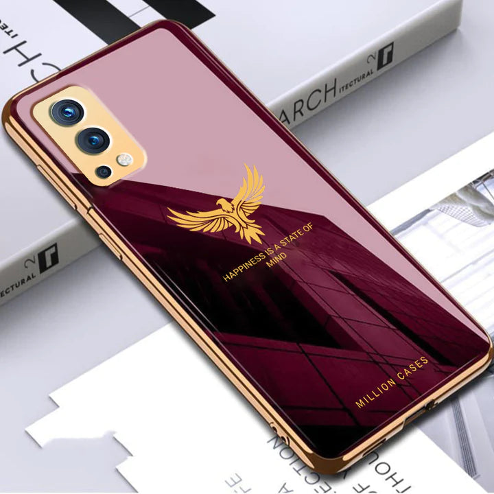 OnePlus Series (3 in 1 Combo) Eagle Pattern Electroplating Glass Case +Tempered Glass + Camera Lens Protector