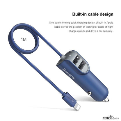 Baseus Universal Dual Port USB 5.5A Fast Car Charger with Lightning Charge Cable