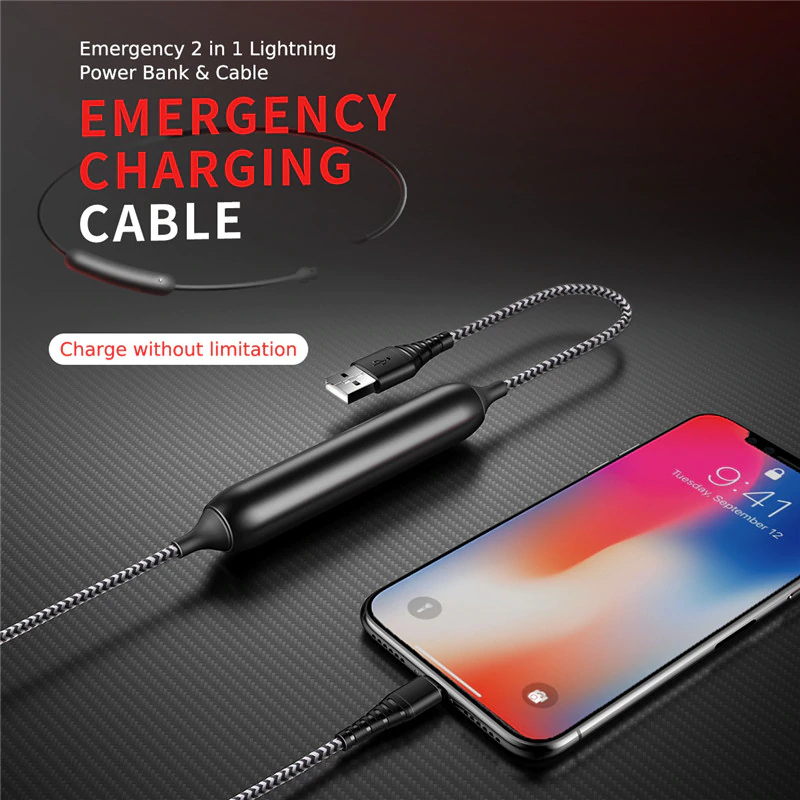 Rock ® Lightning Power Bank USB Cable (2-in-1)