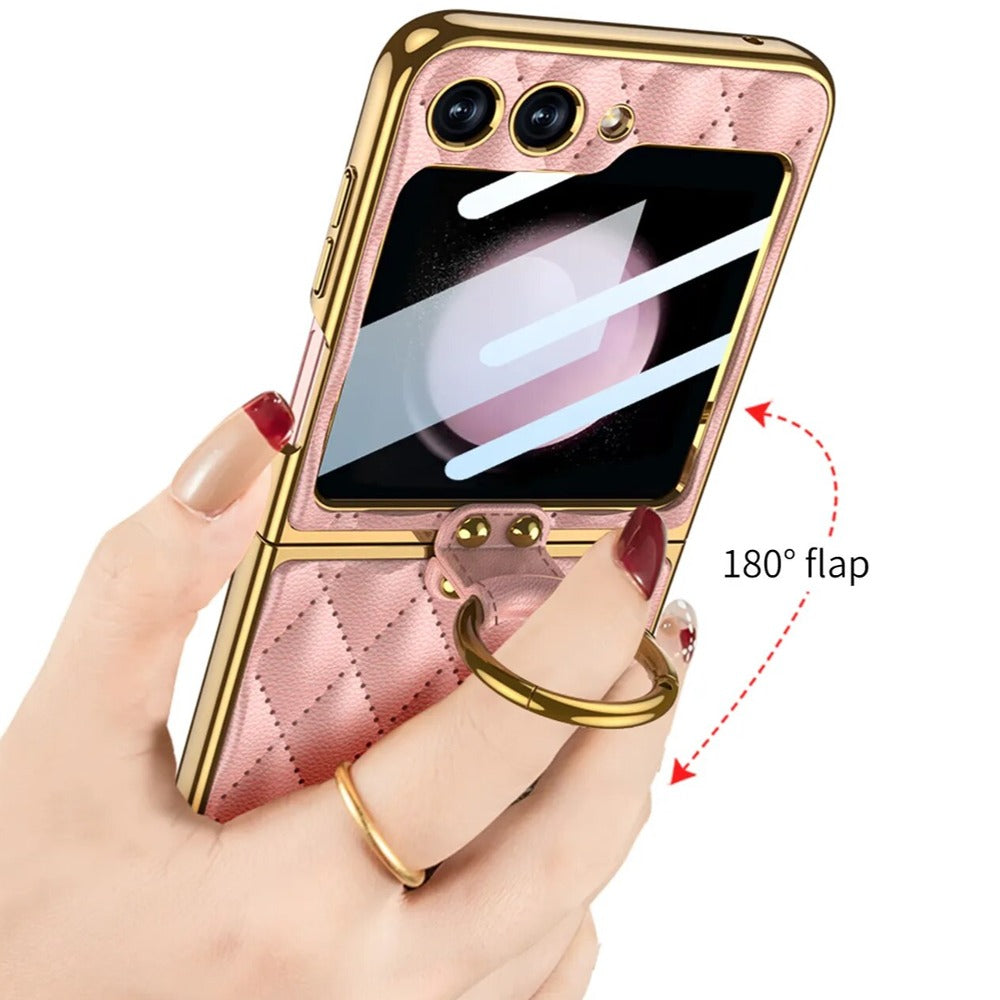 Galaxy Z Flip5 Elegant Leather Ring Support Case