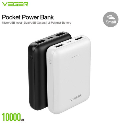 VEGER ® Dual-Port Palm-Size 10000 mAh Power Bank