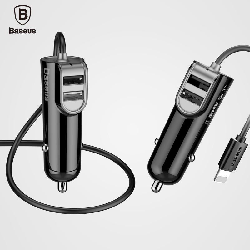 Baseus Universal Dual Port USB 5.5A Fast Car Charger with Lightning Charge Cable