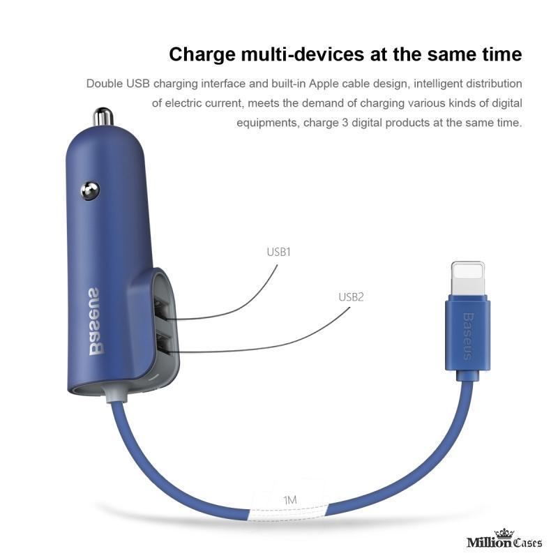 Baseus Universal Dual Port USB 5.5A Fast Car Charger with Lightning Charge Cable