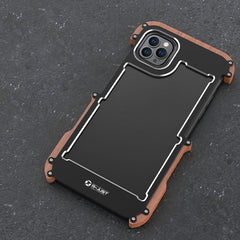 iPhone 13 Series R-Just Aluminium & Natural Wood Anti-shock Bumper Case