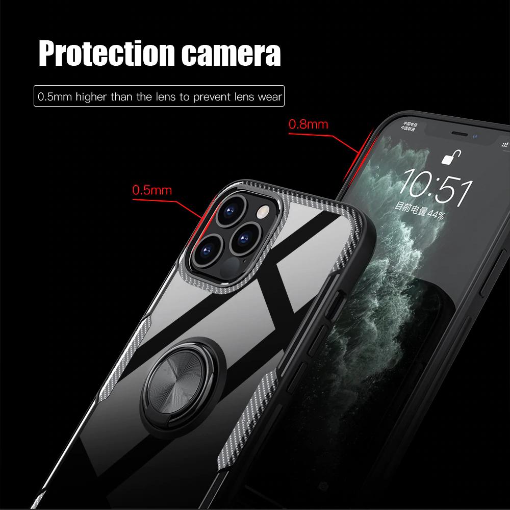 iPhone 12 Pro Shockproof Transparent Metallic Ring Holder Case