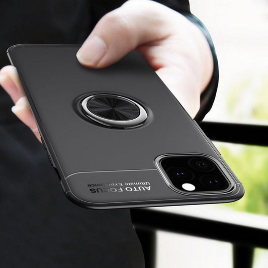 iPhone 11 Pro (3 in 1 Combo) Metallic Ring Case + Tempered Glass + Earphones