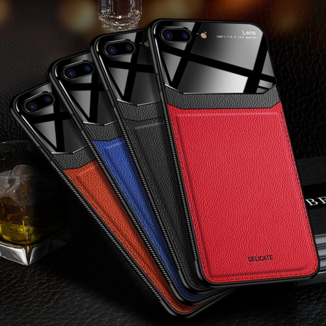 iPhone 8 Plus Sleek Slim Leather Glass Case