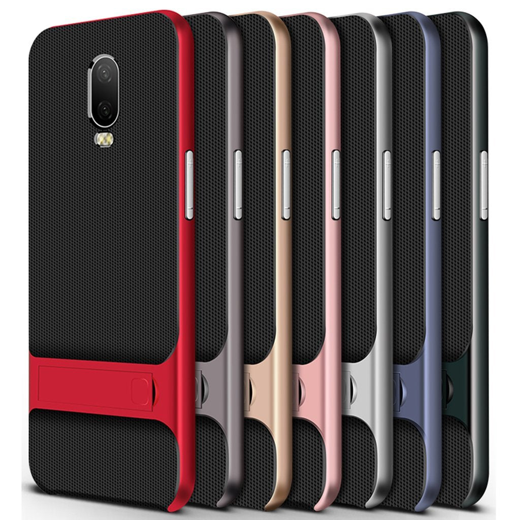 OnePlus 6T Silicone Bracket Dual Hybrid Kickstand Case