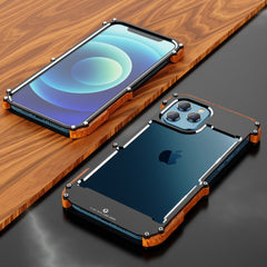 iPhone 14 Series R-Just Aluminium Natural Wood Anti Shock Bumper Case