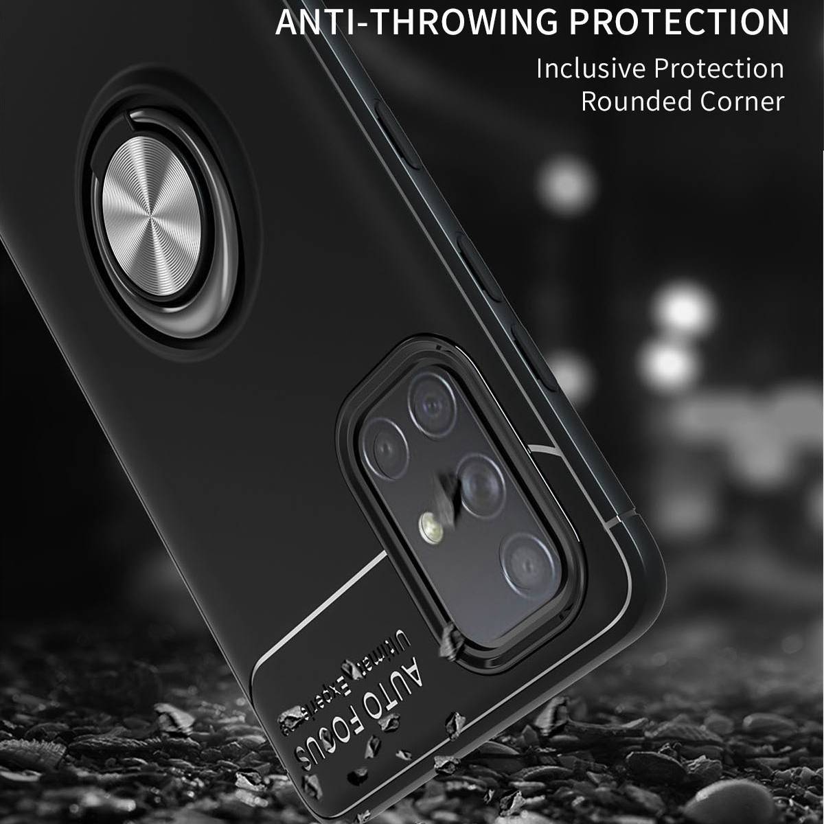 Galaxy A51 (3 in 1 Combo) Metallic Ring Case + Tempered Glass + Earphones