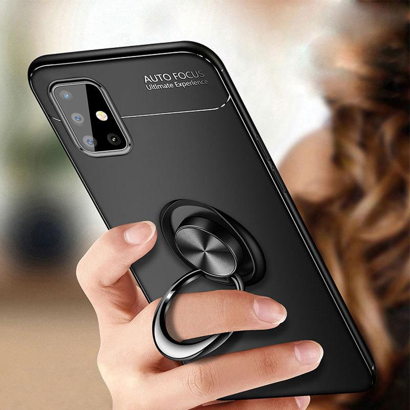 Galaxy A51 (3 in 1 Combo) Metallic Ring Case + Tempered Glass + Earphones